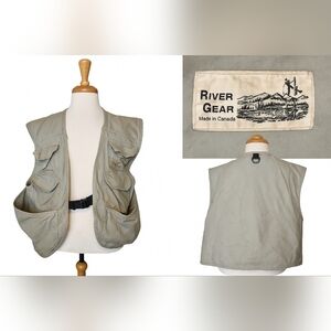 Vtg River Gear Made in Canada Fishing Vest XL Canvas Utility Outdoor Gorpcore